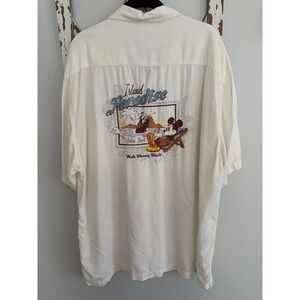 Disney World Shirt Men's Cream Mickey‎ Mouse Embroidered Button Short Sleeve XL